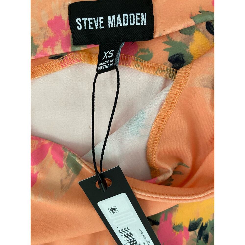 Steve Madden One Shoulder Midi Dress Orange Floral Ruched Size S NWT - Picture 9 of 9